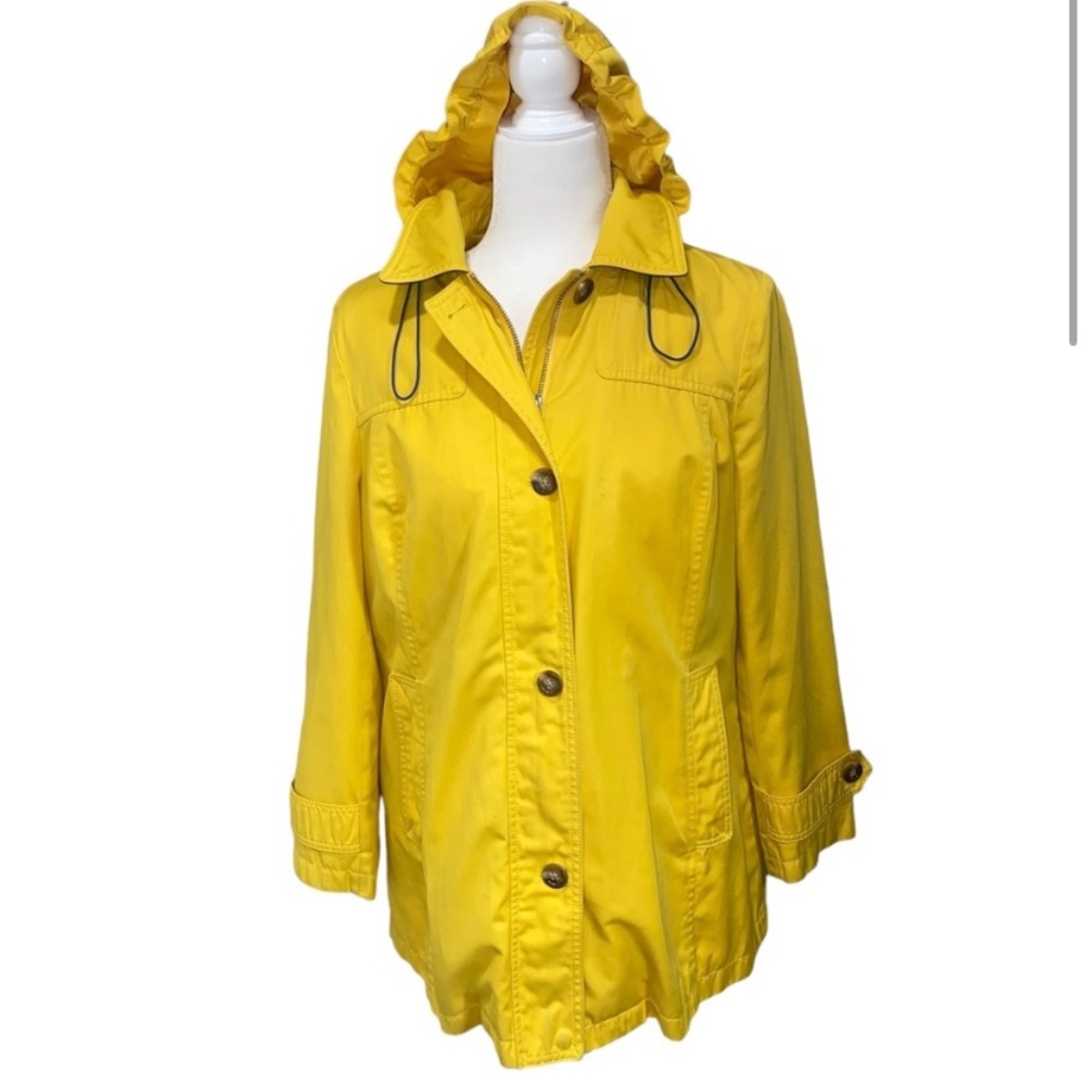 Land’s End yellow raincoat hood pockets zipper insulated Small